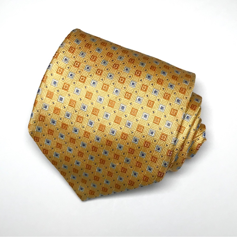346 Brooks Brothers Yellow Light Blue and Orange Square Silk Tie